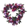 Decorative Flowers Vintage Art Simulation Rose Wreath With Green Leaves Heart-Shaped For Home Wedding Party Decoration