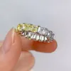 Cluster Rings Wong Rain Luxury 925 Sterling Silver Asscher Cut 4 mm Citrine White Sapphire Gemstone Wedding Band Fine Jewelry Ring Wholesale