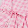 Casual Dresses Sling Dress Women Pink Plaid ärmlös snörning Bowknot Hidden Zipper Skater Hem Cocktail Party Swing Costume