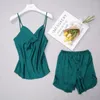 Vêtements à la maison Couleur solide cami topshorts en satin pyjamas de nuit femmes cols swing lâches slingpants 2pcs pyjamas lingerie été