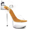 Kvinna Transparent Crystal Platform Shoes Sandaler Thin Heel Wedding High Heels 15cm Summer Party Big Size 3443 240327