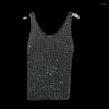 Zbiorniki damskie Borvemays Diamonds Tank Tops Women Shleeless V Neck Silny kolor 2024 Summer Sexy T-shirt WZ8363