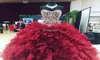 CRYSTAL BEADED Sweetheart Bodice Corset Organza Ruffles Ball Gowns Quinceanera Dresses 2020 Bourgogne Vestidos de 15 Anos Sweet 16 7902855