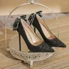 Dress Shoes Comemore Wedding Sequins Women 2024 Autumn Gold Rhinestone Bow Bridal Ladies Shoe Crystal Hoge Heels Pumps Elegant 42