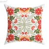 Pillow Pink Flower Embroidery Cover Handmade Geometric Home Decor 45x45cm PillowCase Red Sham