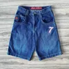 JNCO Shorts Y2K Pants Harajuku Hip Hop Lucky 7 Dice Graphic Retro Blue Baggy Denim Gym Gothic Mens Basketball Short 240402