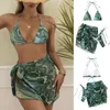 Swimwear Women's 2024 MAISONS DE MAISONS À LA MORDE 3 pièces Tie Tie Tie Bikini avec Sun Protective Sheer Cover Up Jirt Bandeau pour les femmes