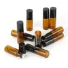 Opslagflessen 100 stcs/lot 5 ml Amberrol op de rolfles voor etherische oliën Navuleerbare parfum deodorantcontainers met zwarte dop