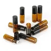 Garrafas de armazenamento 100pcs/lote 5ml âmbar rolo em garrafa de rolo para óleos essenciais recipientes de perfume reabastecido recipientes com tampa preta