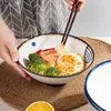ボウルズ日本のセラミックヌードルボウルインスタントバンブーハット家庭用レストラン用の大きなサイズのスープ