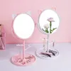 Makeup Mirror Table Top Countertop Base for Bathroom Travel Plain Pink Cat Ears Mirror