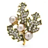 Brooches Wulibaby Vintage Pearl Leaf pour femmes Unisexe Beau bureau de fête de fête facile