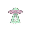 Buitenaardse katten email Pinnen UFO Space Ship Badges Neem me hier vertrek Broches For Women Men Men Outer Space Jewelry Universe Nerd Gifts