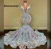 Lang sexy prom -jurken Mermaid Sheer oneck Black Girl African Sequin Gala Party Dress8657215
