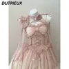 Casual jurken roze zachte Japanse stijl lolita riem korte jurk jsk off-the-shoulder zoete schattige slanke slootvak prinses voor vrouwen