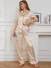 Hemkläder Ladybird Print Women Pyjamas Set Short Sleeve Front Button Tops Long Pants Female 2 Pieces hacked Collor Sleepwear
