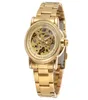 Luxury Gold Femmes Automatic Motchical Watchs Women Fashion Horloge en acier inoxydable Fadies Crystal Hollow Skeleton Watch Saati 20114763545