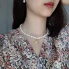 Kettingen 925 Sterling zilveren ketting eenvoudige mode celi Franse stijl shell Pearl -chocker opaal hanger korte wilde vrouwelijke zilveren sieraden