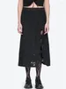 Skirts Women Fashion High Waist Black Midi Skirt Summer 2024 Embroidery A-Line Split Lace-Up Jupe For Ladies