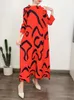 Casual Dresses LANMREM Color Block Pleated Dress Women Loose Style Long Length Fashion Festival Clothes 2024 Spring Summer 2DA1028