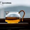 Xícaras pires de 300 ml resistente ao calor arremessador de chá de vidro espessado Anti-escaldamento Divida transparente Chahai com manipulação Kungfu Teaware Fair Cup