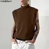 Inderun Men Tank Tops Solid Turtleeck Bez rękawów luźne w stylu koreańskim mężczyzn ubrania streetwear moda kamizelki swobodne s-5xl240402