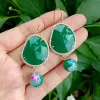 Boucles d'oreilles y.yyy cristal vert cubique zircone pave rond agate crochet boules d'oreilles 925 crochet argent sterling 18k plaqués or