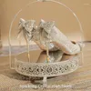 Dress Shoes Comemore Wedding Sequins Women 2024 Autumn Gold Rhinestone Bow Bridal Ladies Shoe Crystal Hoge Heels Pumps Elegant 42