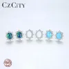 Brincos Czcity 925 Brincos ovais de prata esterlina para mulheres requintadas cz brilhante Opala Três cores Joyas de Plata Jóias Presentes