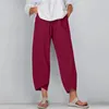 Street Trendsetter Colore solido Cotone femminile di grandi dimensioni e lino semplice e sciolto gamba larga casual leggermente svasato pantaloni a corto S-5xl