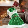 Dog Apparel WarmHut Christmas Sequin Dress And Hat Set Party Cat Costumes Funny Puppy Xmas Cosplay Outfits Green