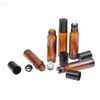 Storage Bottles 10ml Amber Thin Glass Roll On Bottle Sample Test Essential Oil Vials With Roller Metal Ball