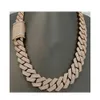 20mm Miami Chain Link Chain VVS Moissanite Diamond Stubbed Sier Sier Rose Gold Plated 18 "-24"