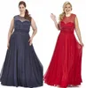 2022 Navy Blue Red Chiffon Plus Size Prom -Kleider plus spezielle Anlasskleid Bling -Pailletten Sheer Crew Cap Sleeve Plus Size EME 5119843