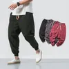 Calça masculina solto harém algodão linho harajuku cor sólida colorida vintage calça de streetwear calças de moletom grande tamanho 5xl