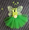 Girl Dresses Girls Green Fairy Flower Tutu Jurk Kids Fluffy 2Layer TuLle Tutus With Butterfly Wing Headband Set Children Cosplay Party