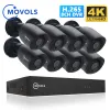 System MOVOLS 8CH 4K Ultra HD Video Security Surveillance System H.265+ CCTV Kit 8MP DVR Outdoor Home Waterproof CCTV Camera System