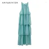 Casual Dresses Summer French Sweet Lace-up Halterneck Sleeveless Dress For Women Loose Solid Color Long Cake Elegant