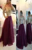 New Sheer Long Sleeve Gold Lace Evening Gowns Beaded Top Organza Floor Length Prom Dresses Hollow Buttons BO96089444840