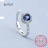 Pierścienie klastra 925 srebrny niebieski szafir regulowany pierścionek dla kobiet mody biżuteria prezent Anel Bague Anillos de Prata