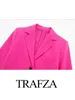 Costumes de femmes Trafza Commutation texturée courte Blazer 2024 Spring rétro Revers simple Bureau Slim Streetwear