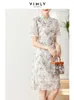 Feestjurken vimly Chinese stijl bloemen gedrukte zomer cheongsam dames 2024 vintage korte mouw elegante chiffon qipao jurk kleding