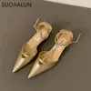 Suojialun Spring Women Sandal Fashion Pekade tå grunt damer Eleganta Slingbackskor Tunna lågklackad klänningar Pumpar 240327