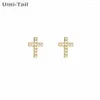 Boucles d'oreilles UinI-Tail 925 Tibetan Silver Cross Micro incrusté simple Dynamic Small Girl Bijoux de haute qualité JK154