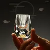 Vinglas 1pc Creative Crystal S Glass 15 ml Mini Hard Whisky Liquor Cups Double Bottom Gold Foil Tea Cup High-End present för män