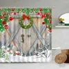 Duş Perdeleri Noel Yaratıcı Vintage Farm Ahır Ahşap Kapı Xmas Kış Kış Yıl Banyo Dekor Banyo Setleri