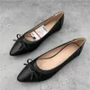 Casual Shoes Plus Size EU41 Flat Women Pointed Toe Bow Slip On Loafers 2024 Fall Fashion Leather Ballet Flats Ladies Work