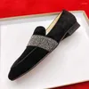 Scarpe vestiti di lusso di strass uomo puntato di punta nera vera svance in pelle scamosciata per il matrimonio di moda maschile