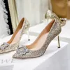 Chaussures habillées 2024 Crystal Sexy Female High Heels Stiletto Sequins Net Celebrity Girl Single Banquet Women's Women's Women