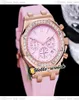 37mm Data 26231 Miyota Quartz Cronógrafo feminino Assista a textura rosa Dial Stopwatch Rose Gold Case Diamond Buzel Rubber Strap Fashi5954402